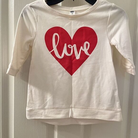 Old Navy Ivory Red Heart Love Sweatshirt Lightweight 3/4 Sleeve Girls Size 5T - Picture 3 of 8